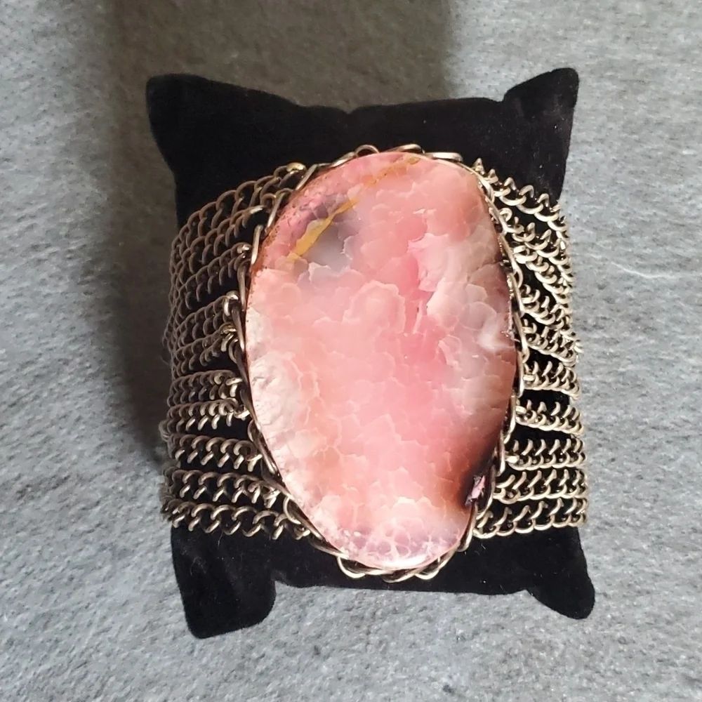 Rose Quartz Silver Stainless Steel Toggle Bracelet